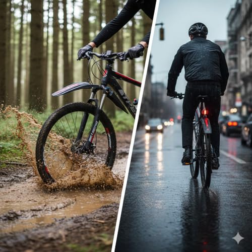 Image of Mudguard for Cycle, Black Front & Rear Bicycle Fender Mudguard Set for 26.5 and 27 Wheels, Durable, Lightweight, Protects Against Mud and Water Splashes (Red Accent)