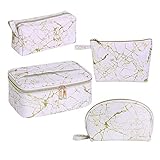 MAGEFY Makeup Bags- 4Pcs Portable Travel Cosmetic Bag Waterproof Organizer Multipurpose Case with Gold Zipper Toiletry Bags for Women Girls, Golden White Marble