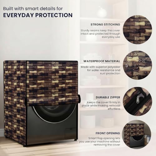 Image of Star Weaves Front Load Fully Automatic Washing Machine Cover for 6 kg, 6.5 kg, 7kg & 7.5 kg (Brown) | Waterproof & Dustproof Polyester Fabric with Zipper | Protection Cover | 59 x 59 x 86 cms