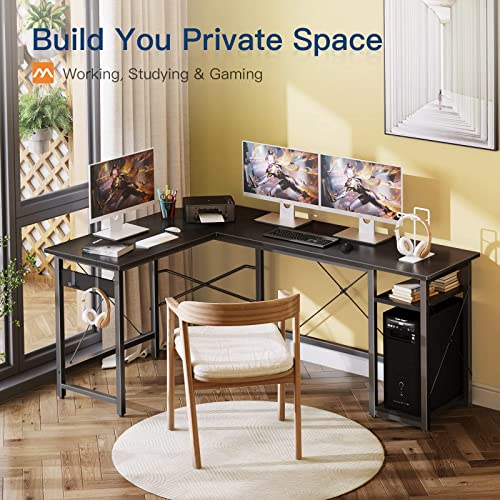 Coleshome L Shaped Computer Desk 66" With Storage Shelves, Corner Gaming Desk, Sturdy Writing Desk Workstation, Modern Wooden Desk Office Desk, Wood & Metal, Black #TOP3
