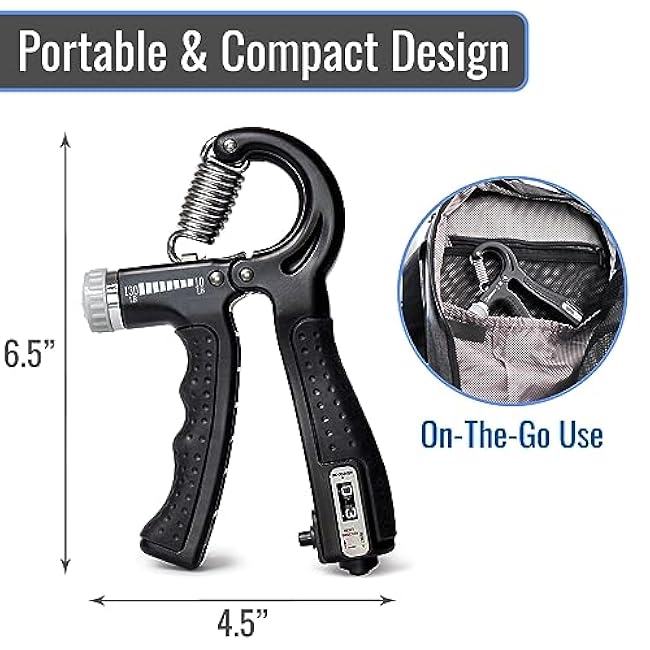 DMI Compact Hand Exercise Grip Strengtheners with Adjustable Weight Resistance from 10-130lbs, Grip Tracker keeps Track of Number of Squeezes, FSA & HSA Eligible, Set of 2