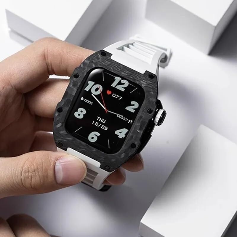 44mm 45mm Carbon Fiber Watch Case Silicone Watch Band，For Apple Watch 8 7 6 5 4 SE Series，Sports Watch Band Case Modification Kit Watch Replacement Accessories