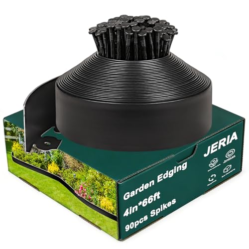 JERIA 4 Inch Tall 66 FT Garden Edging Kit with 90pcs Spikes Plastic Edging for Landscaping
