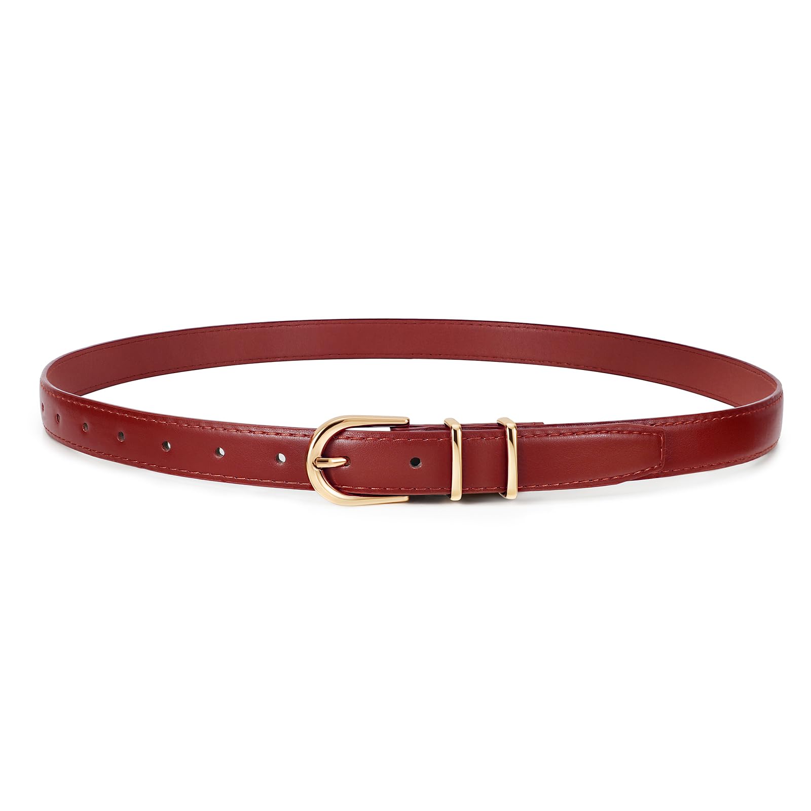 JASGOOD Women Skinny Leather Belt for Jeans Pants Fashion Ladies Thin Belt for Dress with Gold Single Prong Buckle