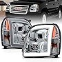 AmeriLite for 2007-2014 GMC Yukon/Yukon XL Denali/Yukon Hybrid Chrome LED Bar Projector Replacement Headlights Set - Passenger and Driver Side