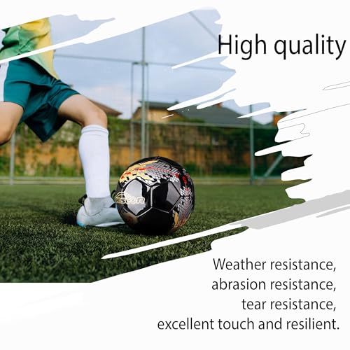 Image of Senston Soccer Ball for Kids and Adult Training Ball Black Size 5 Official Match Football Balls with Pump | Hard-wearing Durable PVC, All-Weather, Fade-resistant, Anti-deform, Good Air Retention, Easy Clean, Training Match