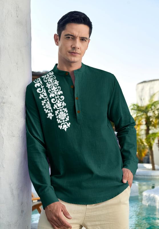 Image of Macsivo Cotton Blend Solid Casual Short Kurta for Men Long Sleeve Mandarin Collar Stylish Shirt Kurta for Men
