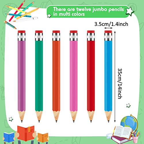Lewtemi 12 lápices jumbo de madera de 14 pulgadas, 6 colores miniatura 2