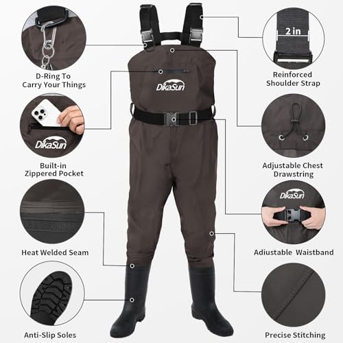 Image of Fishing Waders for Men & Women, Waterproof 2-Ply Nylon /PVC Chest Wader with Boots for Outdoor Sizes 4-13 Bootfoot
