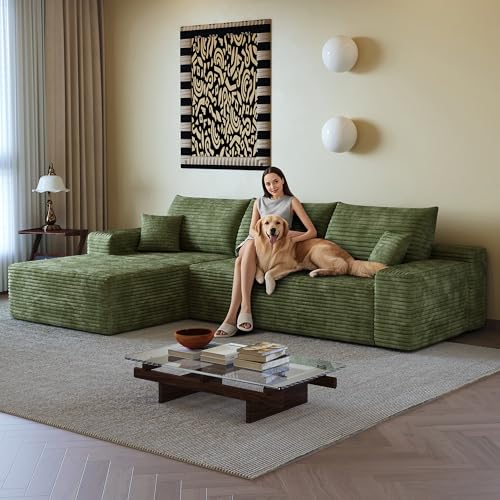 Image of 96 inch Sectional Couches for Living Room Cloud Couch Sofa with L-Shape Upholstered Boneless Couchs Modern Modular Sectional Couch with Chaise