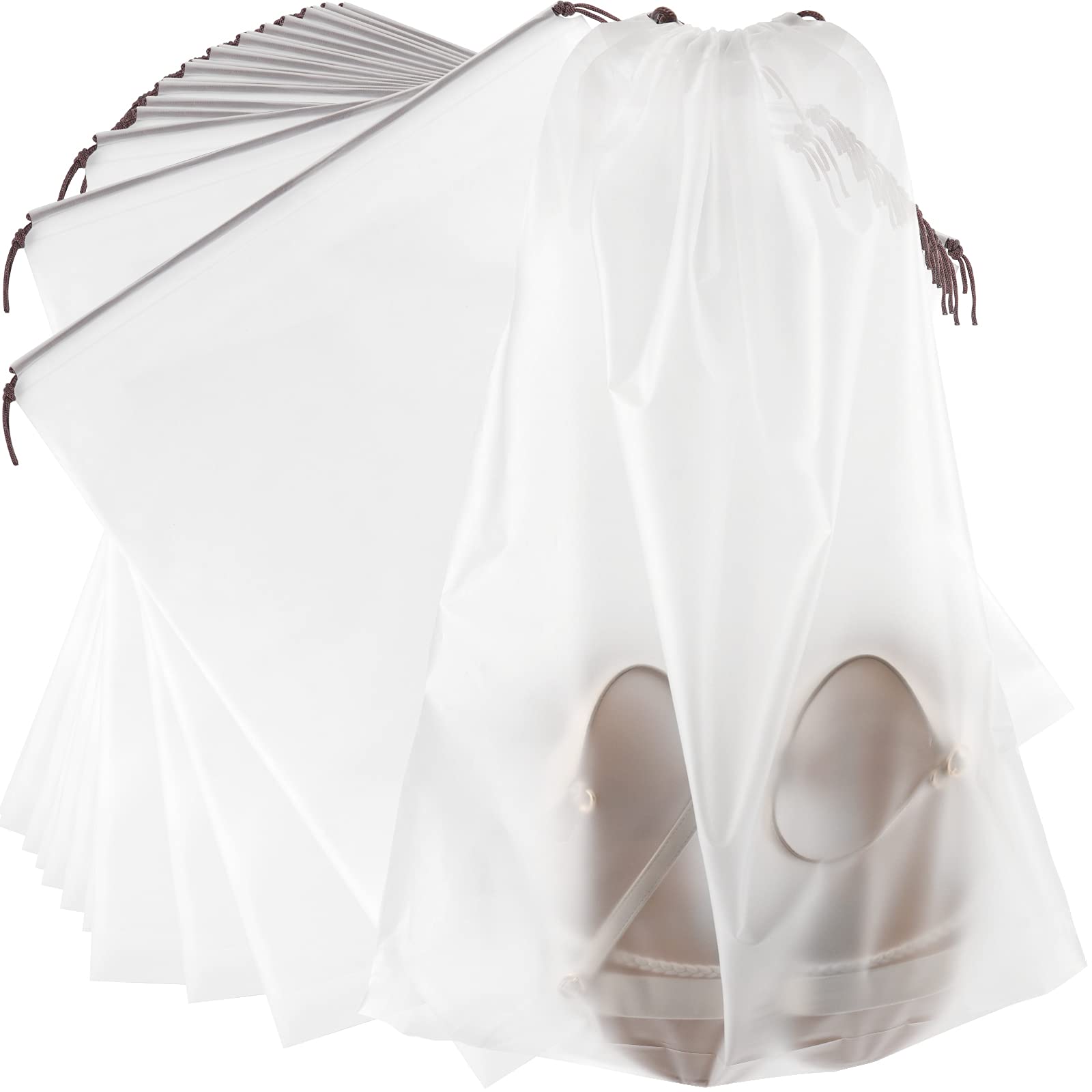 HAKZEON 100 PCS 16x20 Inch Clear Plastic Drawstring Bags, Portable Translucent Shoes Storage Organizers Pouch with Rope, Thickness 2 Mil Travel Bags