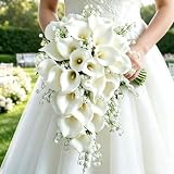 EUBUY Wedding Bouquets for Bride, 10 Inch White Artificial Calla Lily