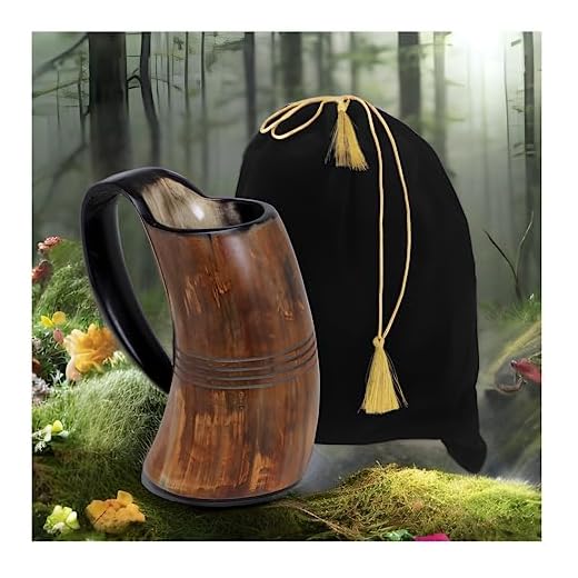 QUALITY HOME CRAFTS Drinking Real Ox Horn Mug Tankard for Beer Wine Mead ale Stein with Handle Custom Design Polished Finish Authentic 16oz with Burlap Sack