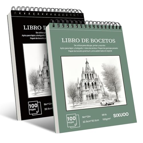 Reviews de Blocs y cuadernos de dibujo . 40 Pack de 2 Cuadernos de Boceto Profesional 9x12 Pulgadas - 100 Hojas, Papel 100g/m² Libre de Ácidos, Libretas de Dibujo Encuadernación Espiral - Ideal para Dibujo, Pintura,...