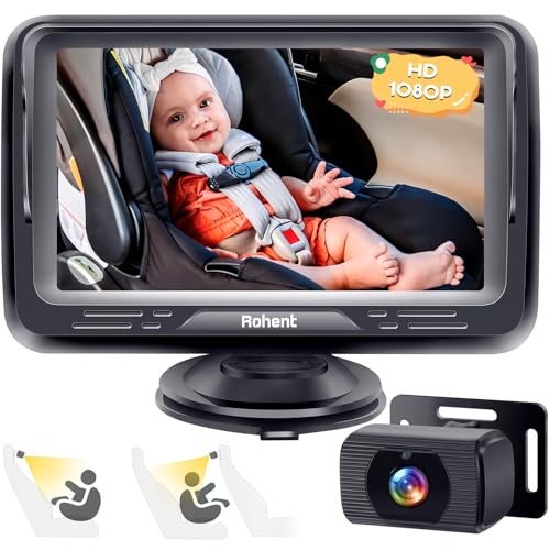 Image of Rohent Baby Car Camera HD 1080P - Rear-Facing Infant Monitor with Night Vision, 150° Wide-Angle Lens, Anti-Glare Screen, Easy Install, 360° Adjustable Display