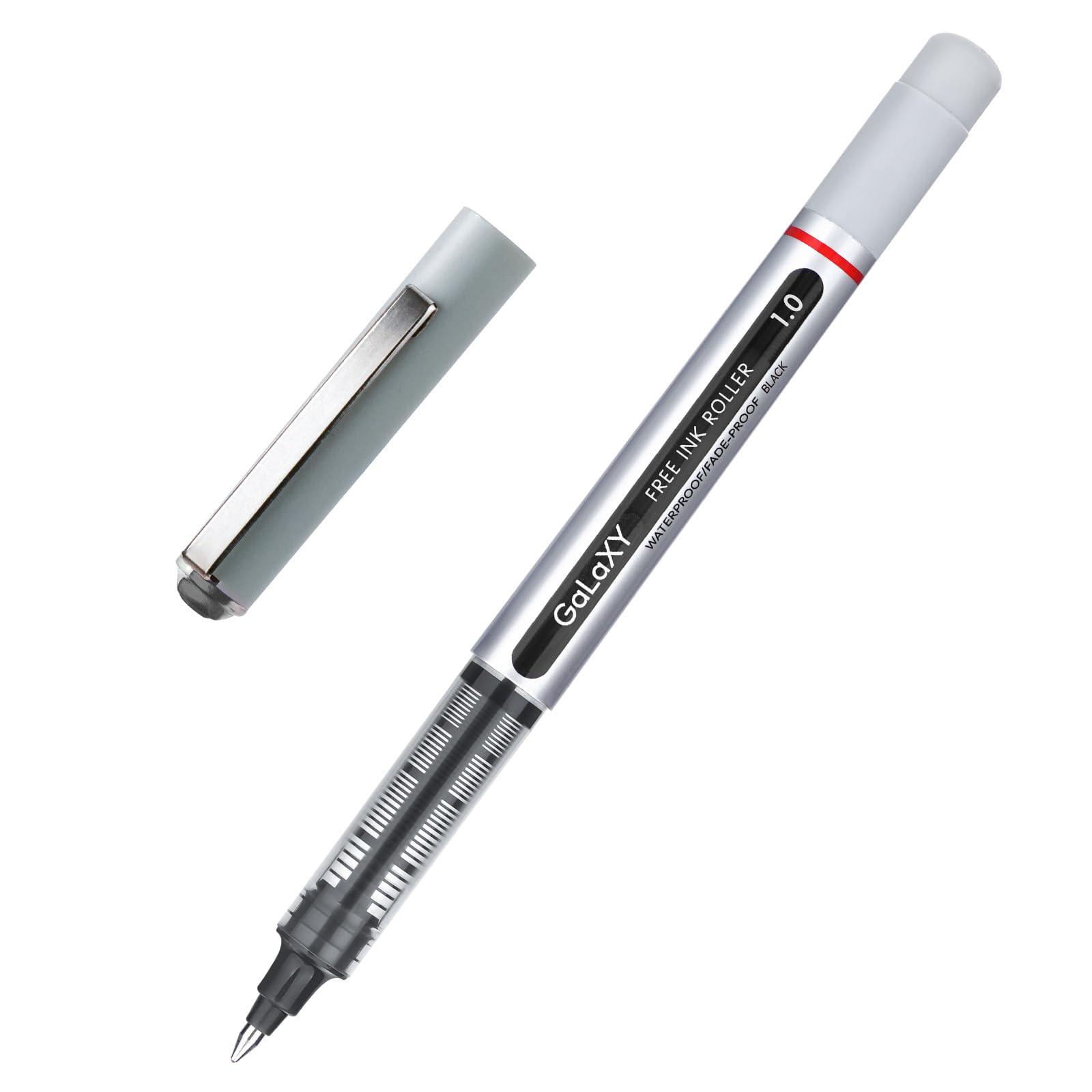 EYEYE Bolígrafos de punta redonda de 0.039 pulgadas, paquete de 50 (30 negros, 20 azules) de secado rápido, bolígrafos de tinta líquida, punta gruesa y suave para diario, tomar notas, oficina