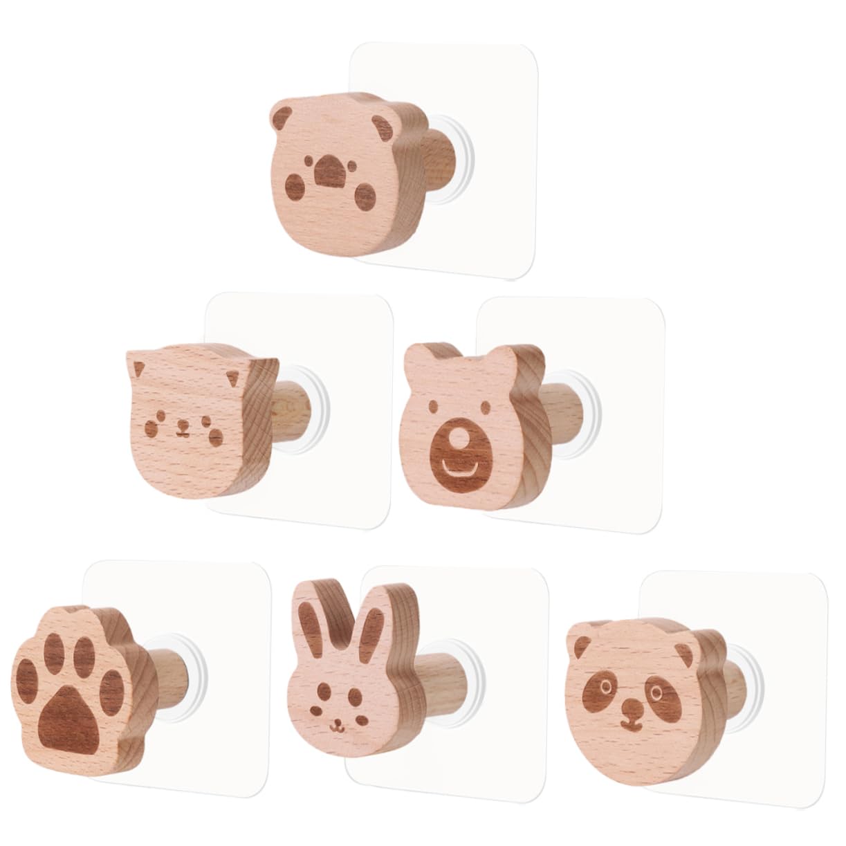 Zerodeko 18piezas Ganchos De Madera Para Pared De Diseño Cartoon Ganchos Adhesivos Para Decoración Infantil Colgadores Para Sombreros y Bufandas Resistente y De Instalar