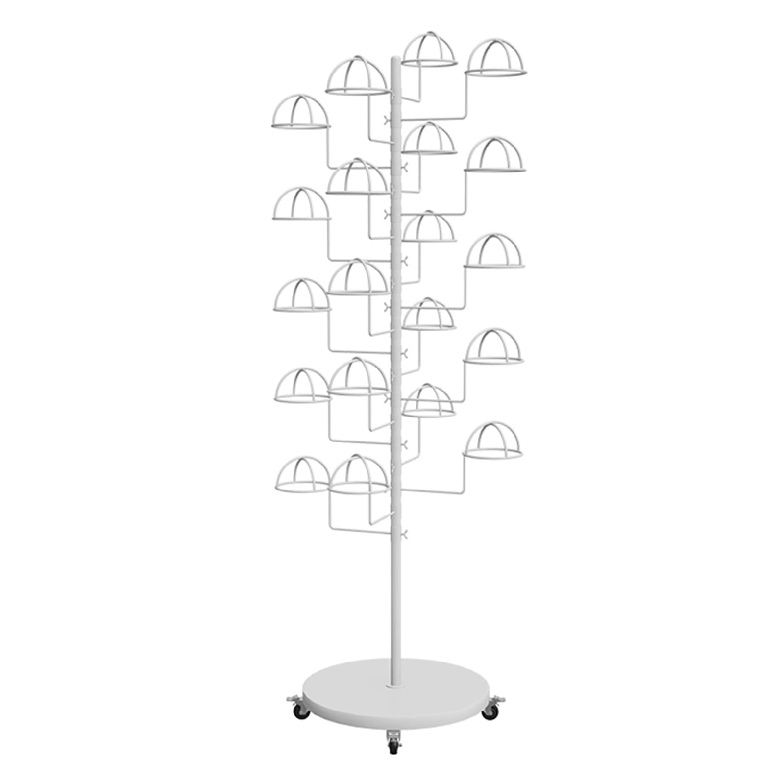 YNBSHGAA Hat Organizer Rack with Wheels, Multi-Layer Display Stand for Cowboy Hats and Wigs, Commercial Hat Tree Shelf,White-Place 20 hats