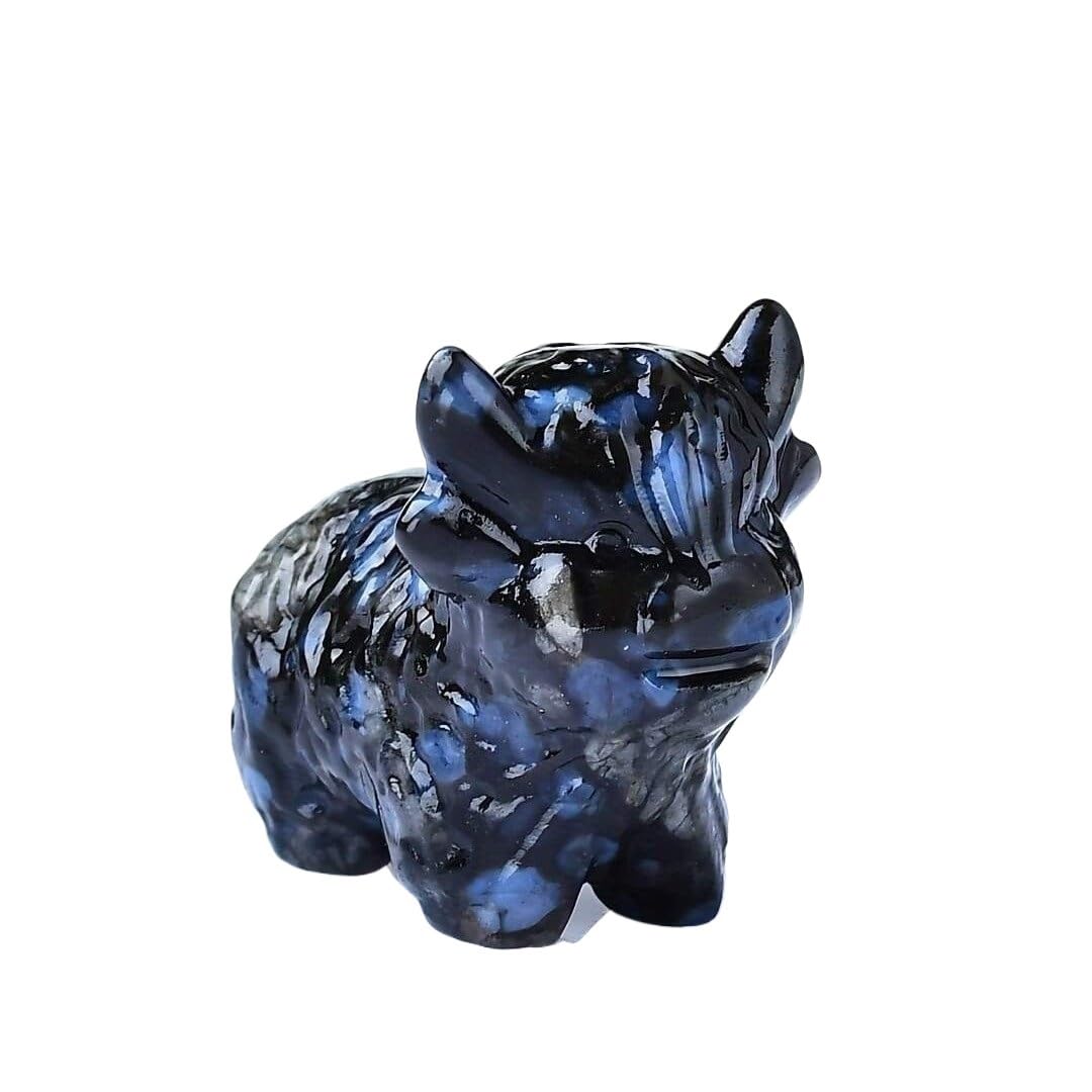 HUFFA Handcrafted Cow Carving from Raw Stone - Unique Home and Office Decoration(Blueamphibole)