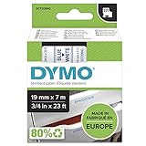 ruban dymo d1 19mm Dymo Dymo D1 Standard, Cintas para Impresoras de Etiquetas, 19 mm x 7 m, Azul sobre Blanco, Estándar Pack
