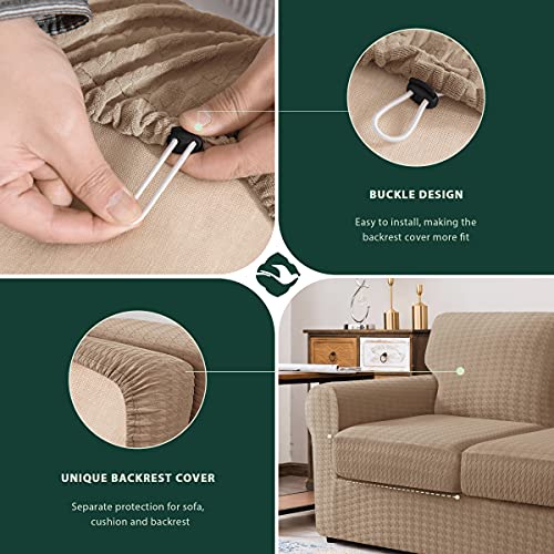 Chun Yi 3 Piece Armchair Sofa Cover, 1 Seater Stretch Couch Slipcover With One Separate Backrest And Cushion With Elastic Band, Houndstooth Fabric(Camel) #TOP4