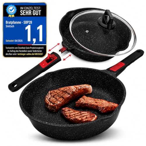 Smitsch Bratpfanne 24 cm mit Deckel –abnehmbarer Griff...