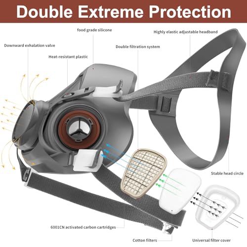 RANKSING Respirator Mask with Filters and Safety Glasses to Against Dust Gases Fumes Asbestos Organic Vapors Chemicals while Painting Spraying Sanding Welding Construct and Work PPE - Thumbnail 2