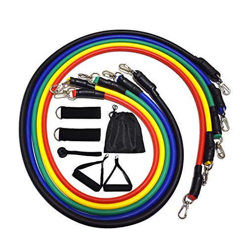 Grneric 11-Pack Resistance Bands Set with Stackable Exercise Bands,Non-Slip Foam Hanldes,Carry Bag, Door Anchor Attachment, Legs Ankle Straps and Workout Guide