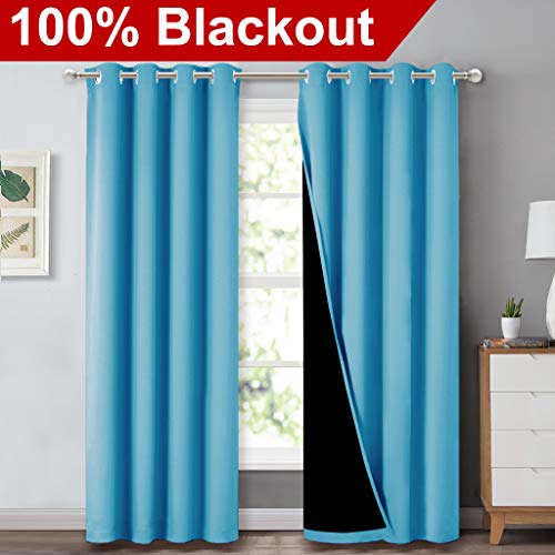 Image of NICETOWN 100% Blackout Curtains 84 inches Long, Pair of Energy Smart & Noise Blocking Out Drapes for Baby Room Window, Thermal Insulated Guest Room Lined Window Dressing(Teal Blue, 52 inches Wide)