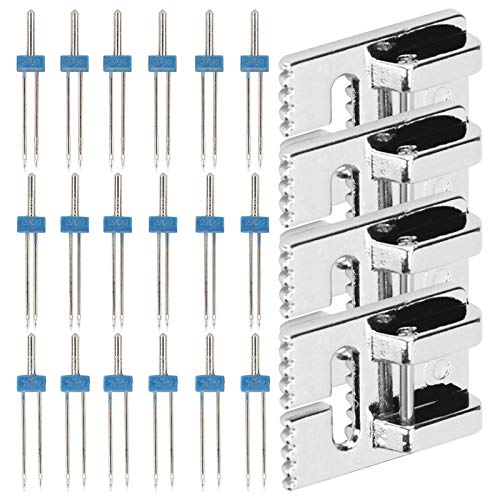 Set 18 agujas dobles gemelas y 4 pies prensatelas para máquina de coser miniatura 2