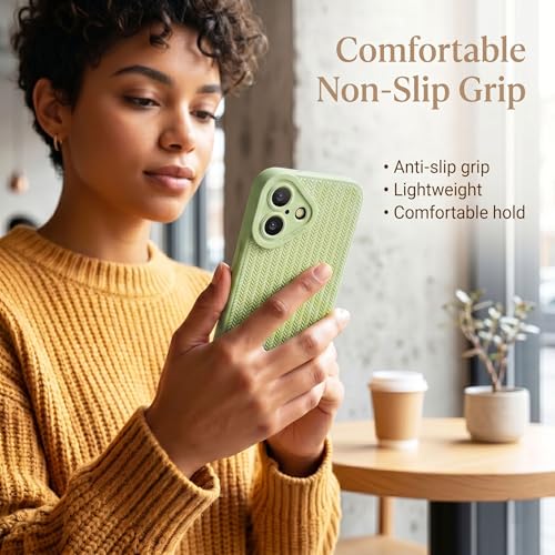 Image of amazon basics Luxury 3D Knitted Texture Soft Silicone Back Cover for iPhone 17 | Slim Fit Shockproof Case with Camera Protection & Non-Slip Grip - Green