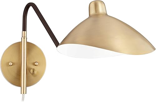 Miniatura 7 de 360 Lighting Colborne - Juego de 2 lámparas de pared modernas de mediados de siglo con brazo oscilante de latón antiguo, color dorado y negro,