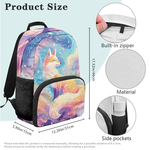 Fox Backpack Set for Girls 17 Inch School Bags Backpack with Lunch Box Water Bottle Bag Comfy Padded Back Lightweight Bookbag Set 3 In 1 for Elementary School Student Pink3