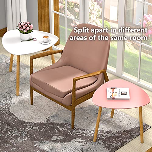 Bambloom Bamboo Nesting Coffee Tables - Small Coffee Table For Living Room, Set Of 2 Triangle End Table Modern Side Table For Bedroom Apartment Balcony Yard Small Spaces, (White & Pink) #TOP3