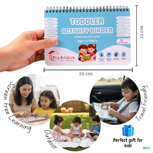 Image of Tiny Scholars Toddler Busy Binder 2-3 Years | Busy Binder Book for Toddlers 1-3, 3-4 | Preschool Busy Book & Reusable Sticker Book with 12 Learning Activities