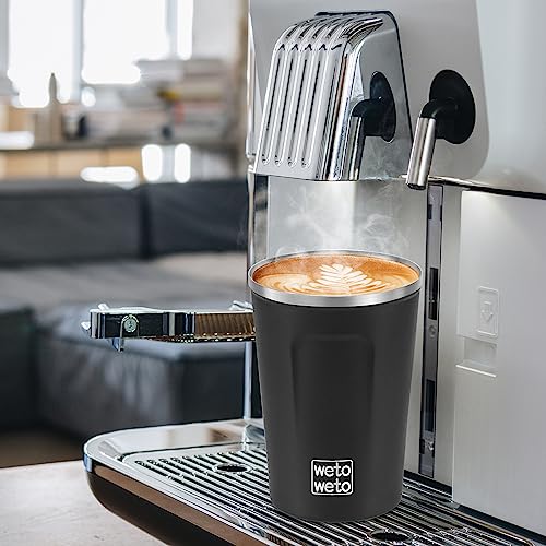 Image of WETOWETO 12 oz Stainless Steel Insulated Tumbler, Spill Proof Coffee Travel Mug with Lid, Reusable Coffee Cups with lids, Portable Coffee Mug Thermal Cup for Keep Hot Ice Drink, (Black)
