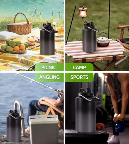 Image of Insulated Water Bottle,1 Gallon Jug with Handle, 128oz Stainless Steel, Large Water Wide Mouth Bottle for Hot & Cold Drinks, Ideal for Travel, Camping, Family (Gray)