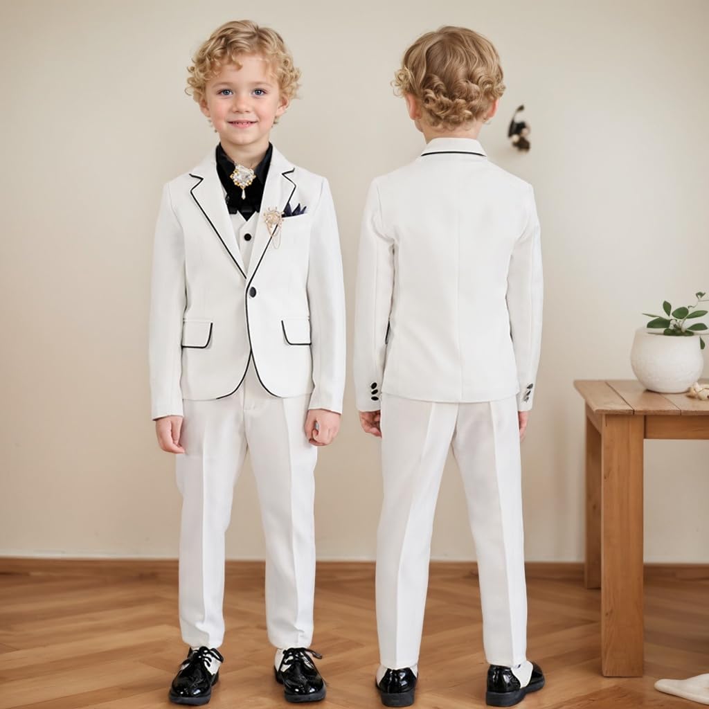 Costume de mariage pour garçon - Tenue de communion - Costume de baptême 3 pièces - Smoking pour enfants - Blanc