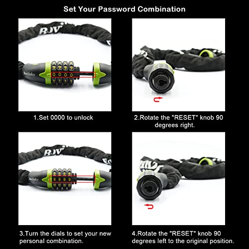 Boviisky Bike Chain Lock, 4 Digit Resettable Combination Heavy Duty Bicycle Chain Lock,3 Feet Long. #TOP3