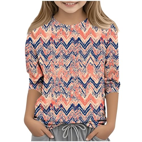 Girls Cute 3/4 Sleeve Tops 2025 Three Quarters Length Round Neck Tunic Blouse Casual Loose Basic Tshirt Shirts