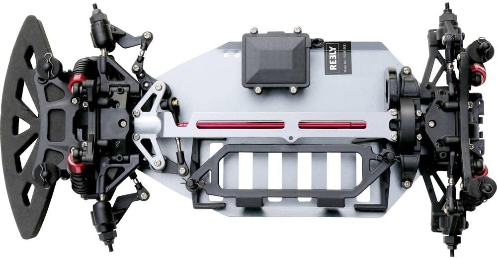 ടോപ്പ് ഡൗൺ view of the REELY FS53113CEI On-Road Chassis, showing the layout of the components and the 4WD drivetrain.