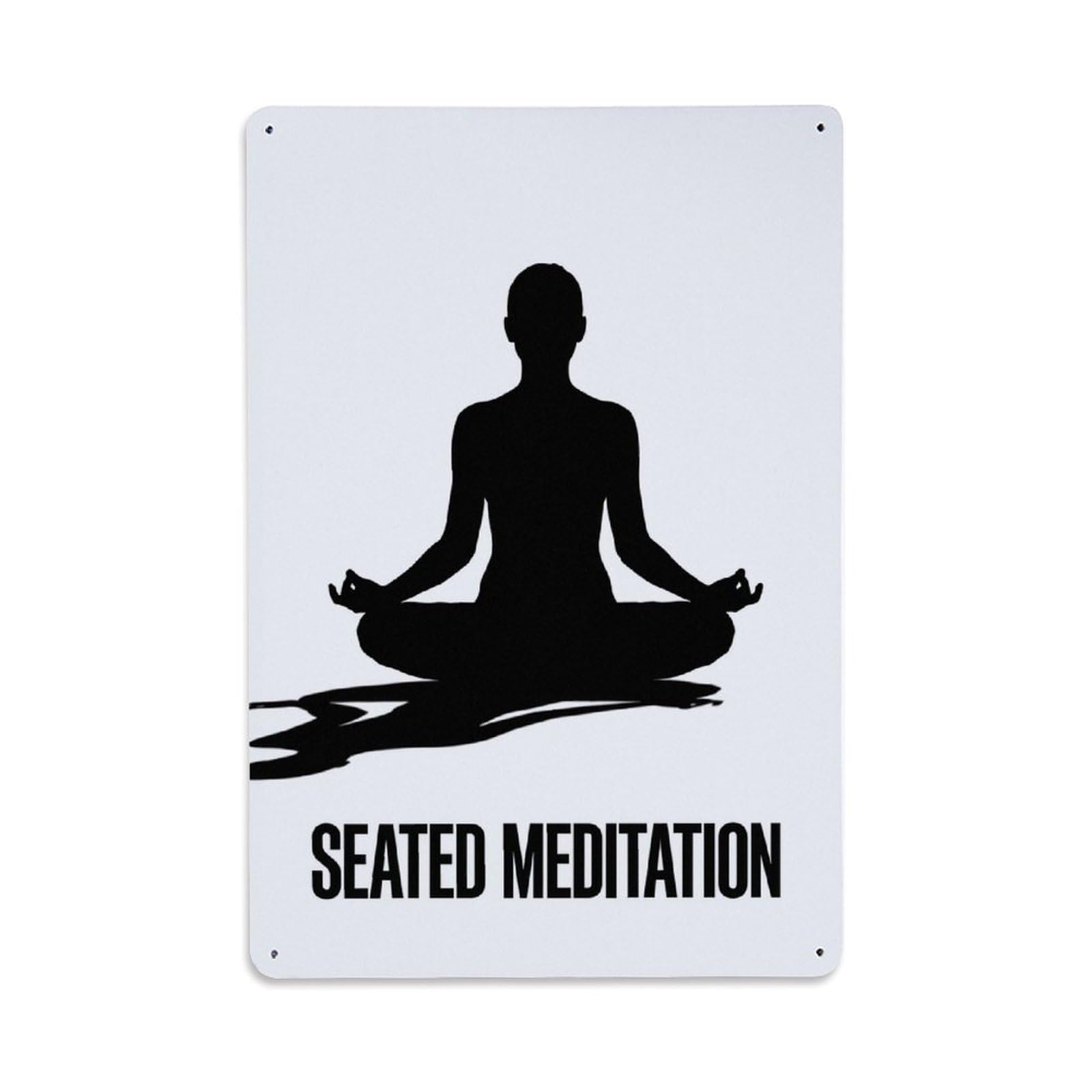 Zen Seated Meditation Silhouette Practice Zazen Aesthetic Metal Tin Sign Plaque Wall Decor for Cafe, Man Cave, Club Bar, Office, Home Garden Round Metal Poster 8x12Inch