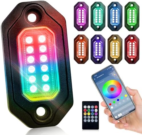 RGB LED Rock Lights Kit, 8 pods Multicolor Neon Light with Blueto...