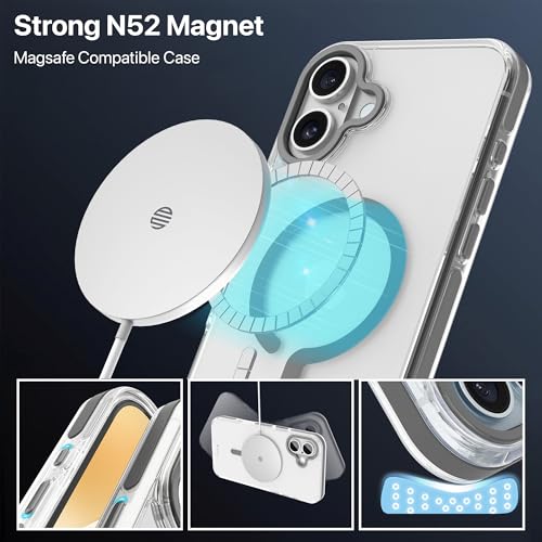 Image of eller sante Apex Magpro Back Cover Case for iPhone 16 Plus Scratch Resistant Camera Screen Protector TPU Shockproof 10ft Drop Protection Support Mag-Safe Wireless Charging- Grey