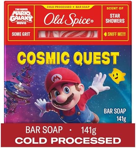 Old Spice Men’s Cold Processed Bar Soap, Cosmic Quest, Scent of Star Showers, Old Spice x The Super Mario Galaxy Movie, Some Grit, 141 g
