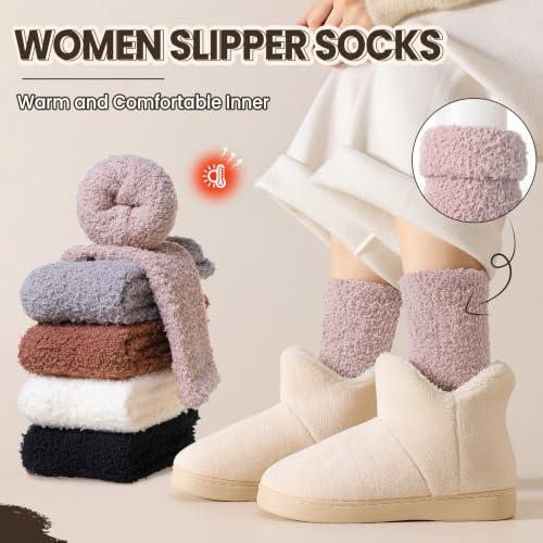 Image of Eocom Fuzzy Socks for Womens Warm Fluffy Winter Cozy Thick Plush Slipper Sleep Comfy Crew Christmas Socks 5 Pairs