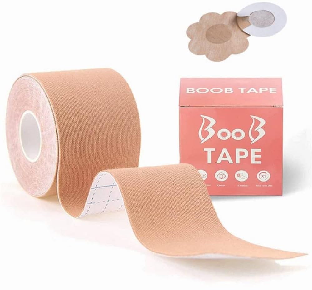 Boob Tape with 10 Disposable Nipple Pasties & 36 pcs body tape, Chest Support Tape for Large Breasts, ape for Strapless Dress for Women's & Girl's, Sticky Body Tape for Push up & Shape