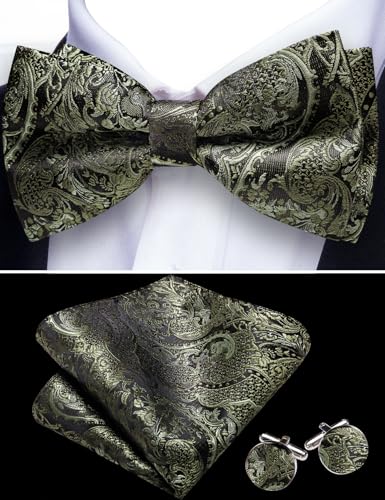 Image of YOHOWA Mens Bow Tie Set Paisley Coloful Pre-tied Bowties Adjustable with Handkerchief Cufflinks Wedding Prom Party