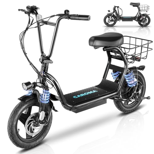 Caroma Electric Scooter with Seat, 500W/819W/870W Peak Motor, 15/25/30 Miles Range, 20Mph Top Speed, Foldable Electric Scooter for Adults, 14