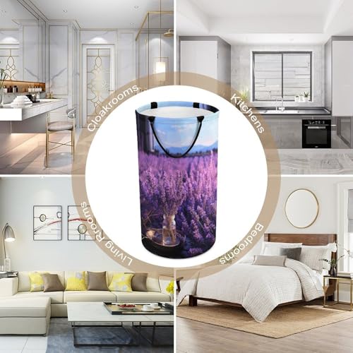 Panier à linge imperméable pliable lavande avec poignées solides pour maison